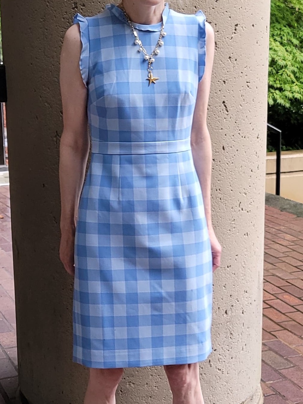 J. Crew Blue Gingham Midi Sheath classic Dress 0